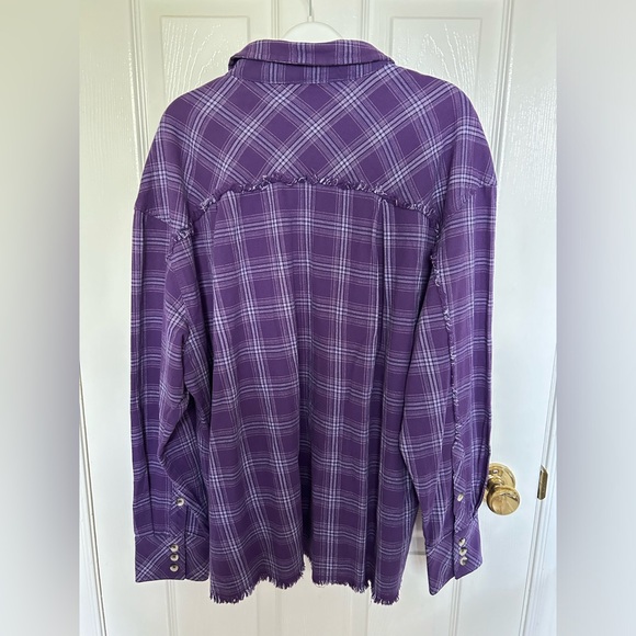 Nobo Cozy Purple Plaid Flannel Shirt with Fringe💜🤠 - Picture 4 of 14